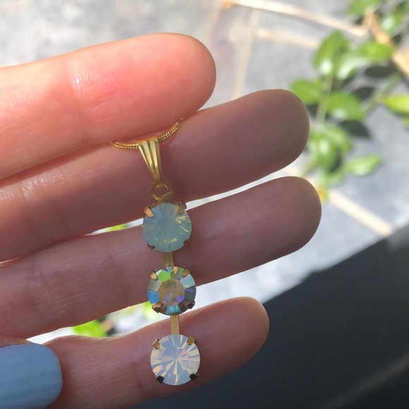 Peridot AB, Chrysolite + White Opal Crystal Drop Necklace - Picture 3 of 16